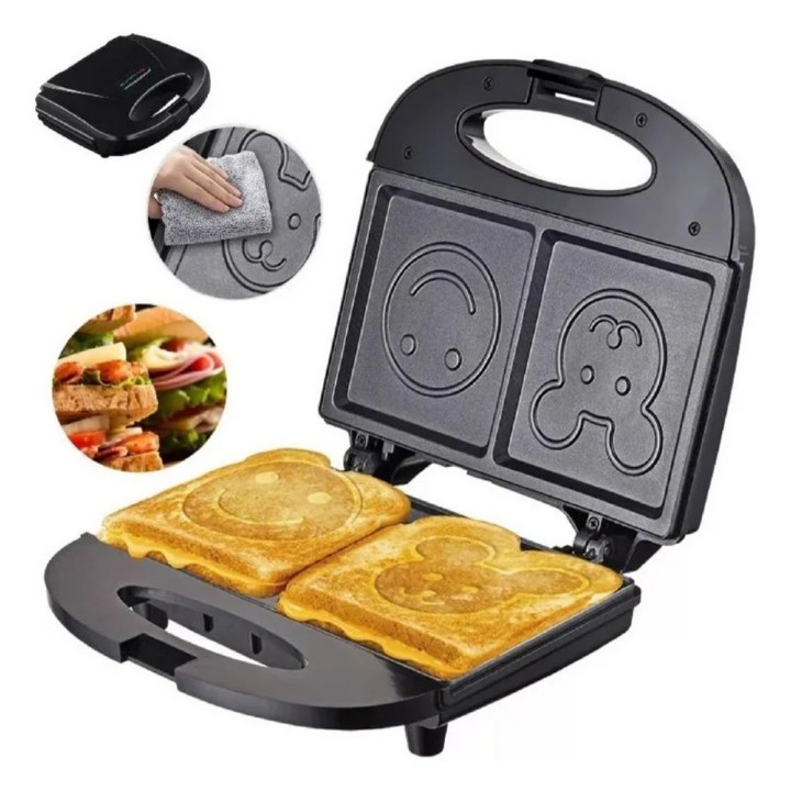 Sandwichera Tostadora Waflera Sk-128 Figuras Antiadherente