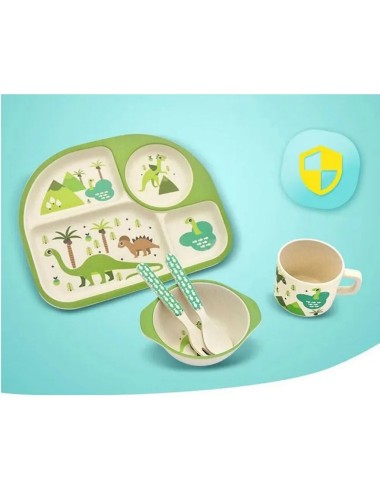 Set Vajilla Platos Cubiertos Dinosaurio Bebe Infantil X 5pc