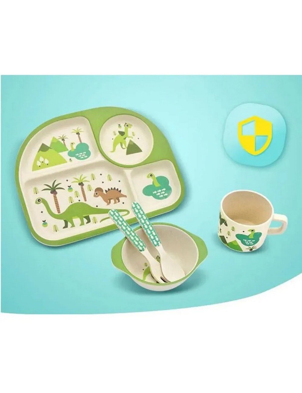 Set Vajilla Platos Cubiertos Dinosaurio Bebe Infantil X 5pc