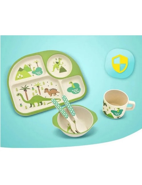 Set Vajilla Platos Cubiertos Dinosaurio Bebe Infantil X 5pc