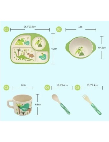 Set Vajilla Platos Cubiertos Dinosaurio Bebe Infantil X 5pc