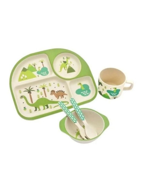 Set Vajilla Platos Cubiertos Dinosaurio Bebe Infantil X 5pc