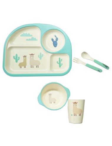 Set Vajilla Platos Cubiertos Llama Bebe Infantil X 5pc