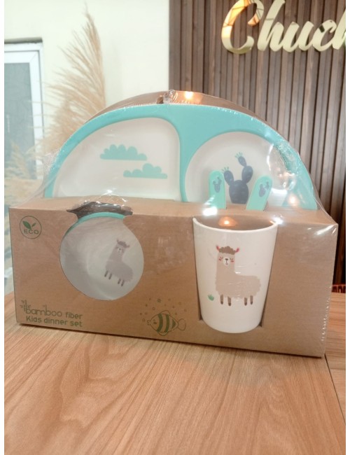 Set Vajilla Platos Cubiertos Llama Bebe Infantil X 5pc