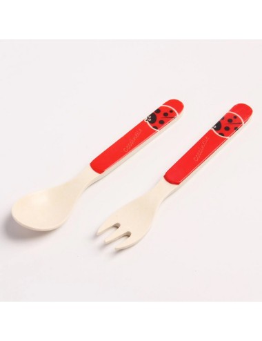 Set Alimentación Bebe Plato Cubiertos Taza Bamboo Mariquita