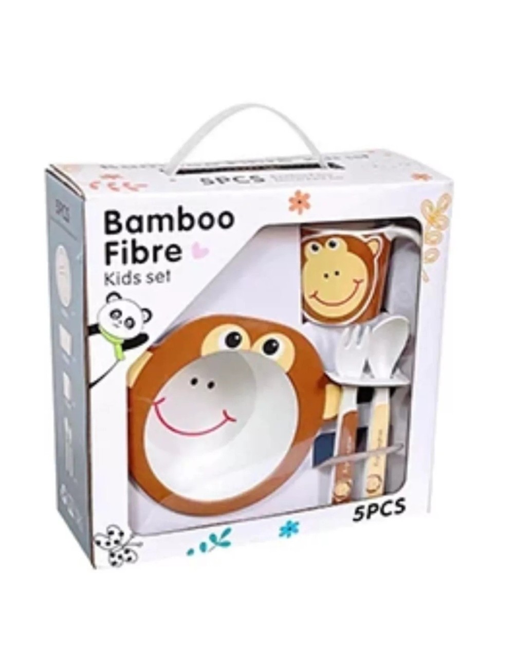 Set Alimentación Bebe Plato Cubiertos Taza Bamboo Mono