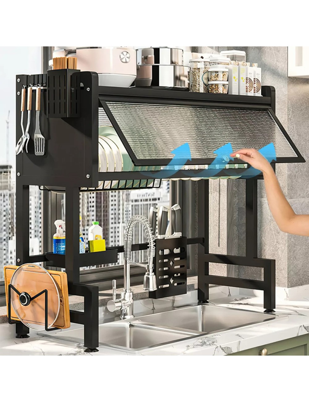 Organizador Y Escurridor Platos Loza Con Tapa 65 Cm