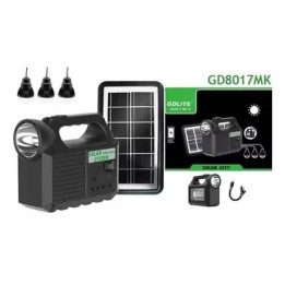 Kit Lampara Panel Solar Linterna + 3 Bombillas Usb Gd 8017mk