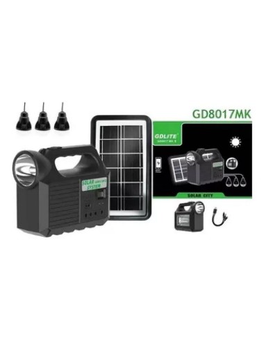 Kit Lampara Panel Solar Linterna + 3 Bombillas Usb Gd 8017mk