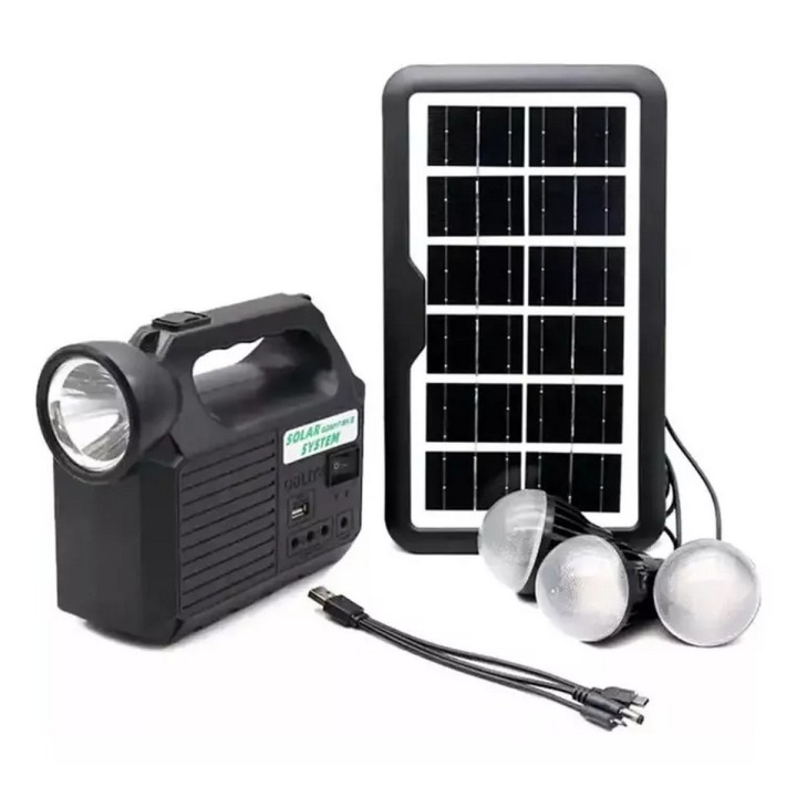 Kit Lampara Panel Solar Linterna + 3 Bombillas Usb Gd 8017mk