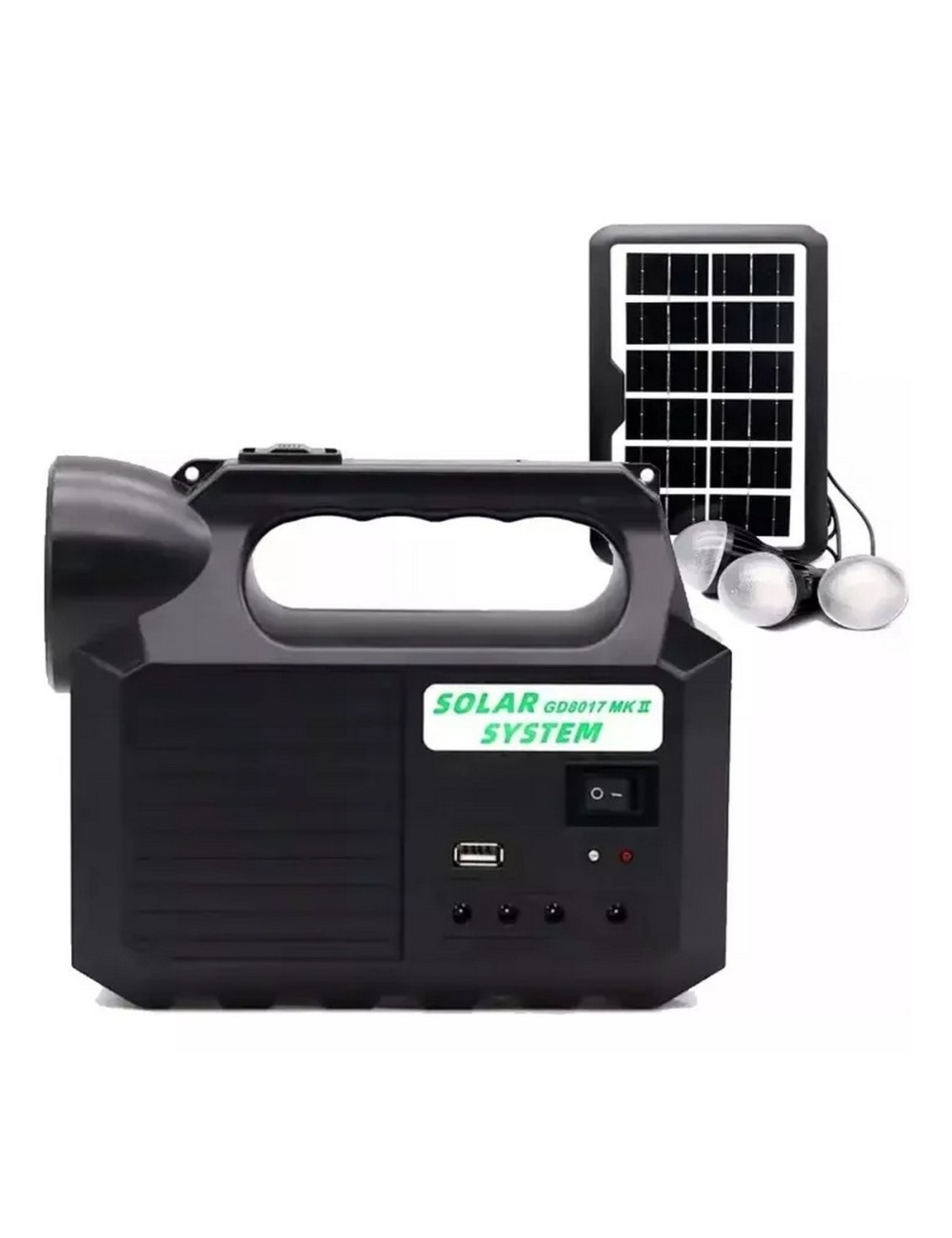 Kit Lampara Panel Solar Linterna + 3 Bombillas Usb Gd 8017mk