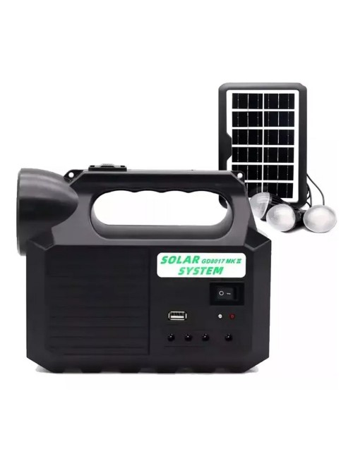 Kit Lampara Panel Solar Linterna + 3 Bombillas Usb Gd 8017mk