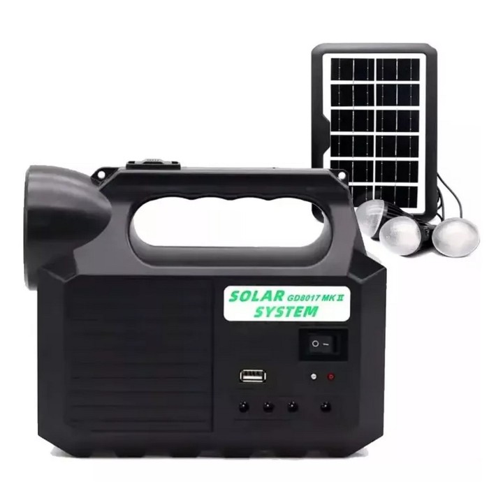 Kit Lampara Panel Solar Linterna + 3 Bombillas Usb Gd 8017mk