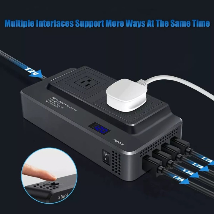 Inversor Convertidor Portátil Multitoma Carro Usb 200w 110v