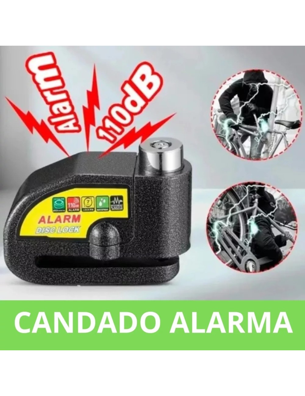 Candado-alarma Freno Disco Seguridad Para Motocicleta Y Bici