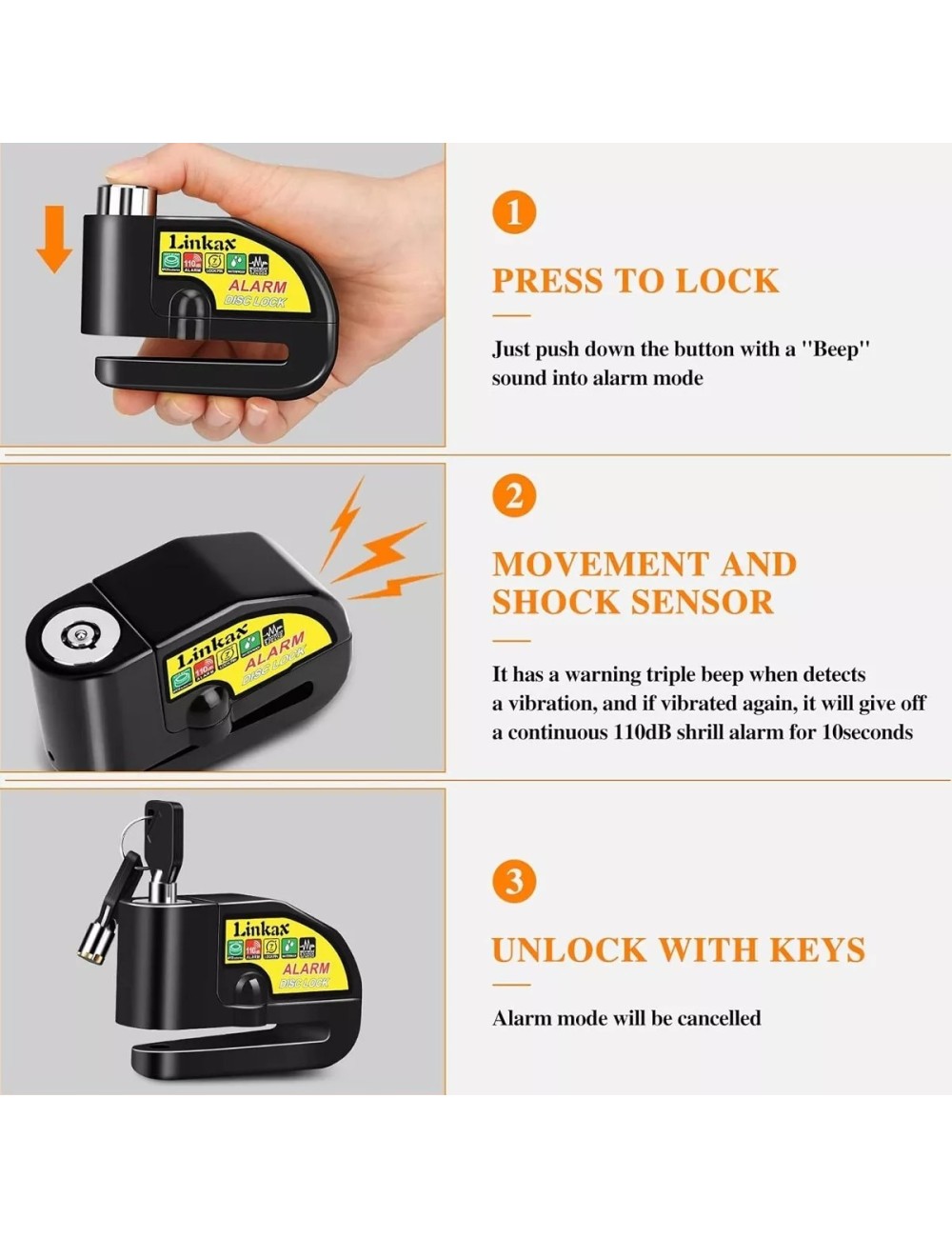 Candado-alarma Freno Disco Seguridad Para Motocicleta Y Bici