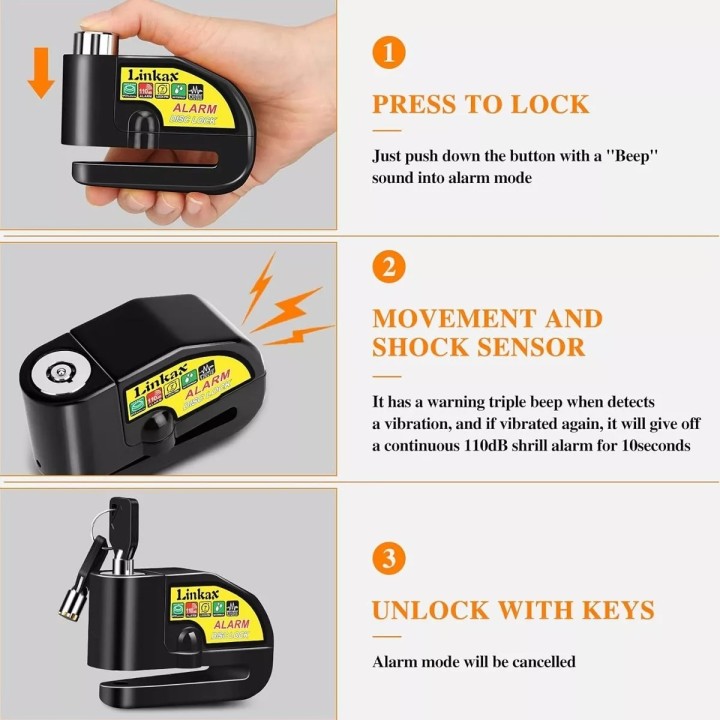 Candado-alarma Freno Disco Seguridad Para Motocicleta Y Bici