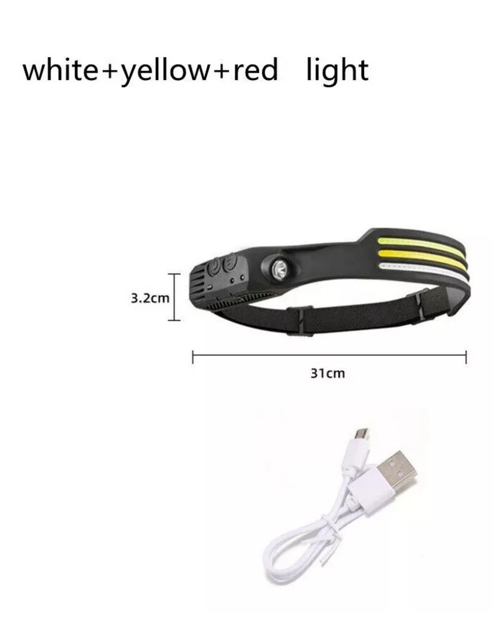 Linterna Frontal Led Cintillo Recargable 3 Colores De Luz