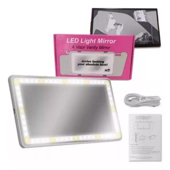 Espejo Tocador Luz Led Visera Automovil Copiloto Recargable