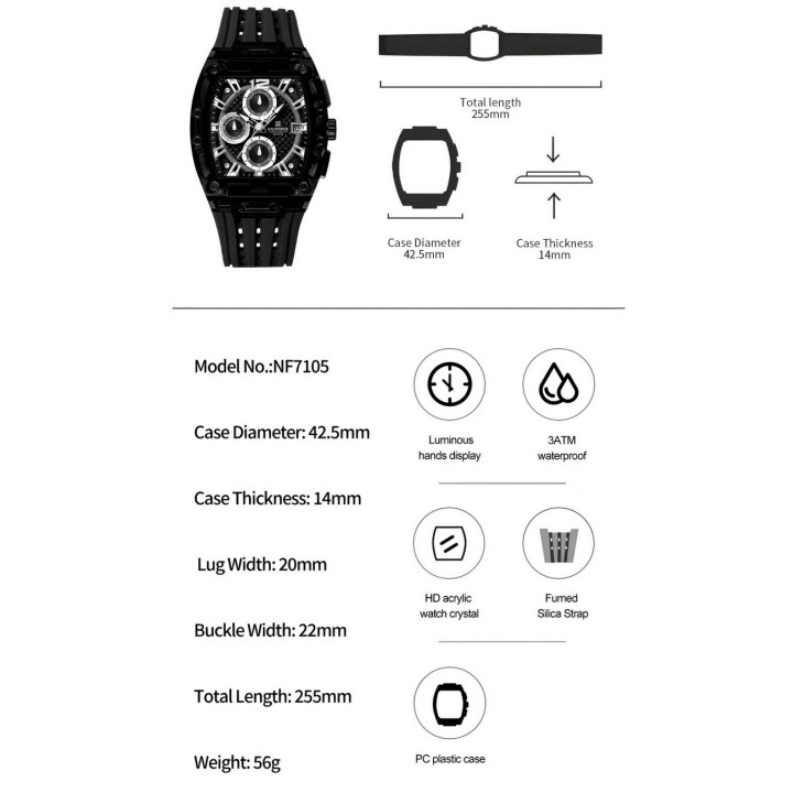 Reloj Naviforce Deportivo Nf7105 Goma Hombre + Estuche