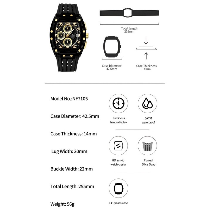 Reloj Naviforce Deportivo Nf7105 Goma Hombre + Estuche