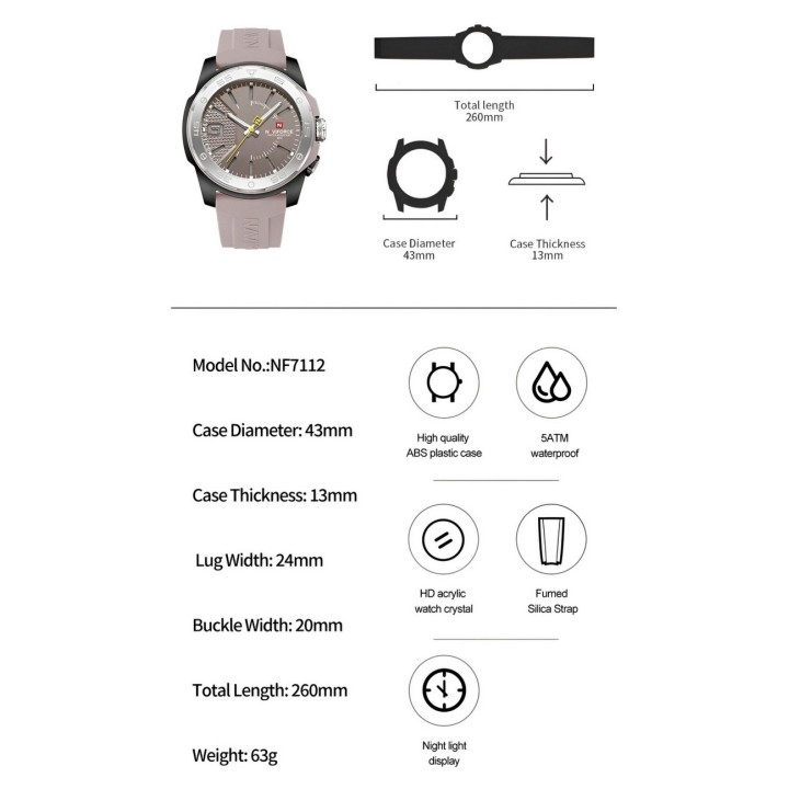 Reloj Naviforce Deportivo Nf7112 Goma Hombre Led + Estuche