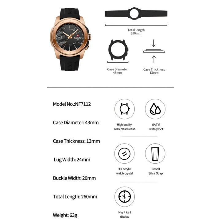 Reloj Naviforce Deportivo Nf7112 Goma Hombre Led + Estuche