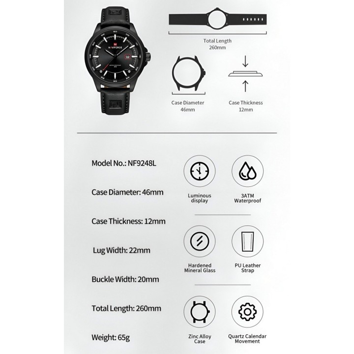 Reloj Naviforce Casual Nf9248l Cuero Hombre + Estuche