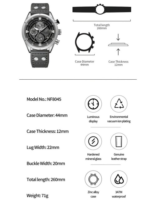Reloj Naviforce Casual Nf8045 Cuero Hombre + Estuche