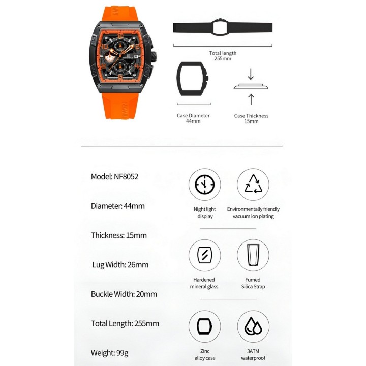 Reloj Naviforce Deportivo Nf8052 Goma Hombre + Estuche