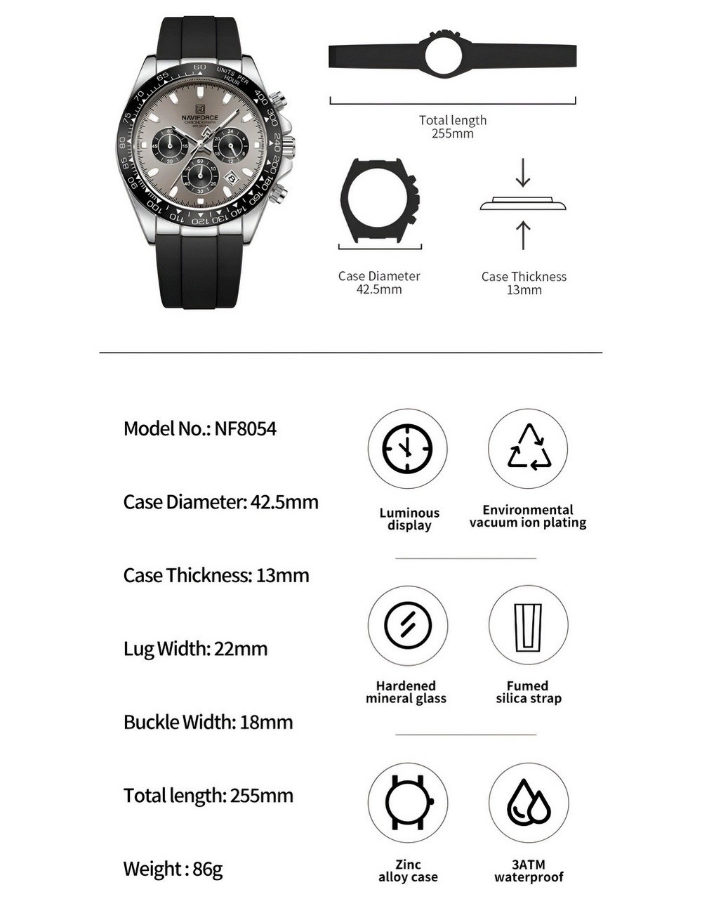 Reloj Naviforce Casual Nf8054 Goma Hombre + Estuche