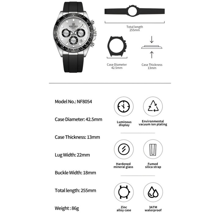 Reloj Naviforce Casual Nf8054 Goma Hombre + Estuche