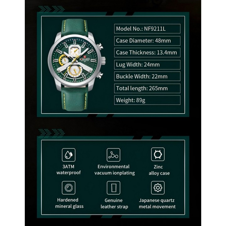 Reloj Naviforce Casual Nf9211l Cuero Hombre + Estuche