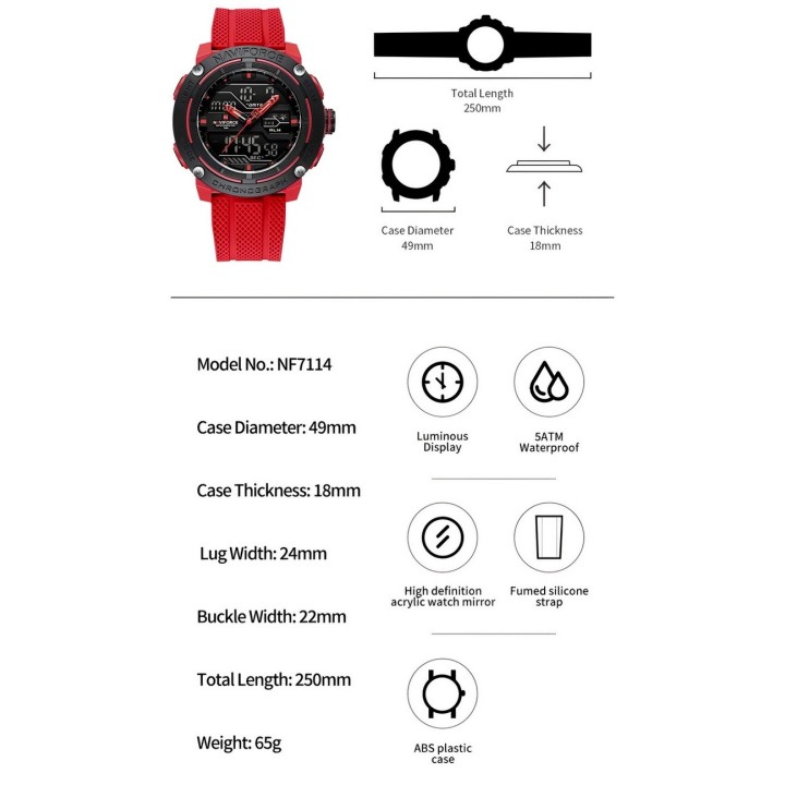 Reloj Naviforce Deportivo Nf7114 Goma Led Hombre + Estuche