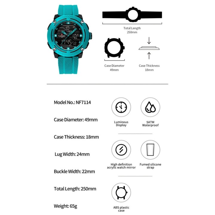 Reloj Naviforce Deportivo Nf7114 Goma Led Hombre + Estuche