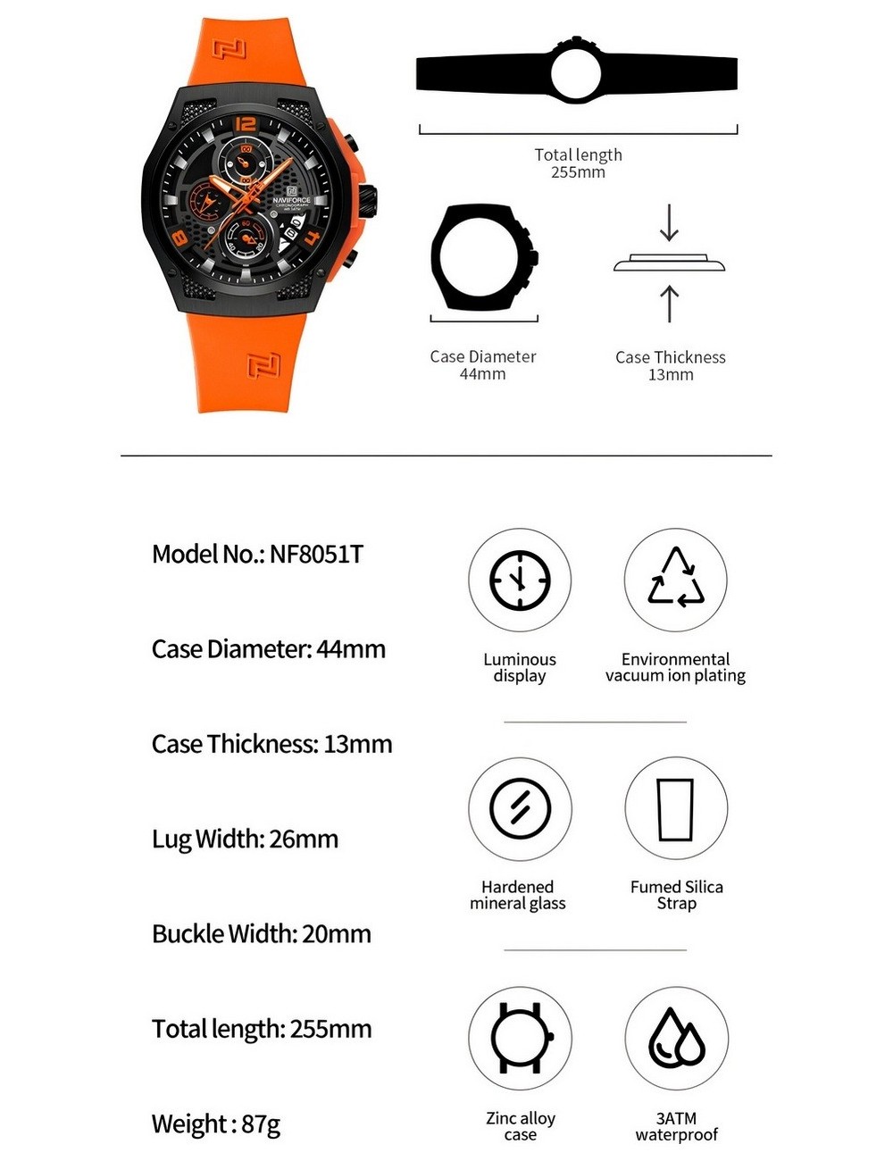 Reloj Naviforce Deportivo Nf8051t Goma Hombre + Estuche