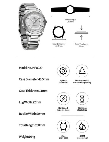 Reloj Naviforce Casual Nf8029 Crono Hombre Acero+ Estuche