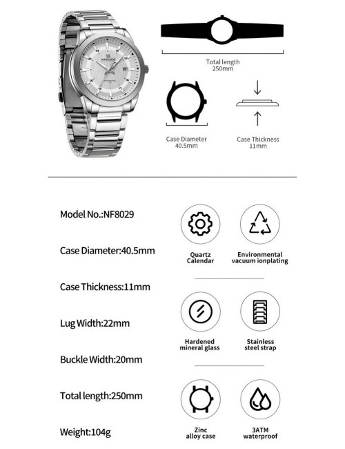 Reloj Naviforce Casual Nf8029 Crono Hombre Acero+ Estuche
