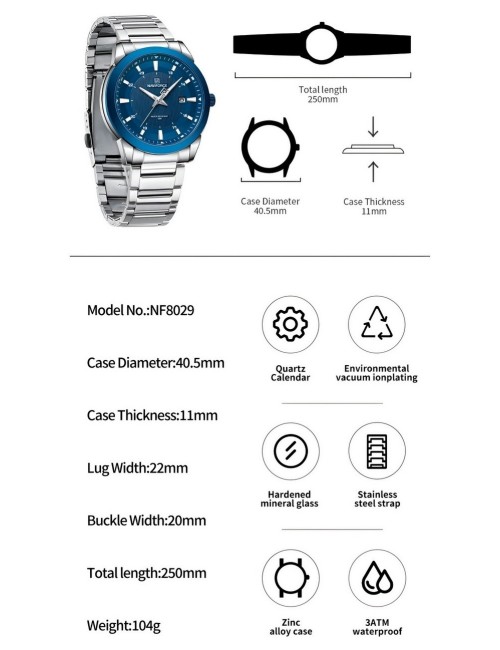 Reloj Naviforce Casual Nf8029 Crono Hombre Acero+ Estuche