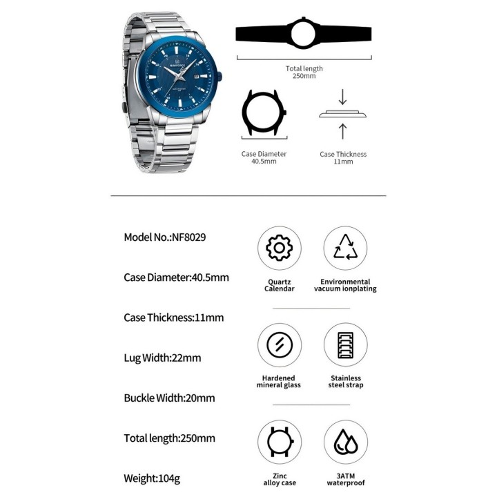 Reloj Naviforce Casual Nf8029 Crono Hombre Acero+ Estuche