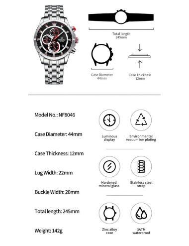 Reloj Naviforce Casual Nf8046 Crono Hombre Acero+ Estuche