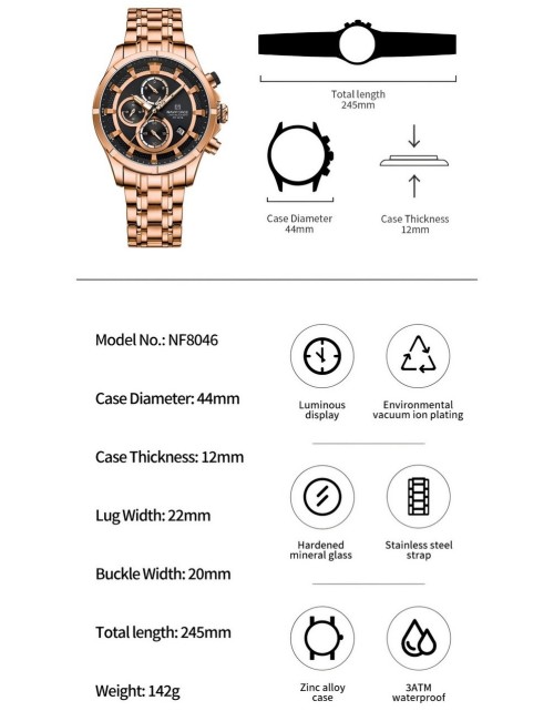 Reloj Naviforce Casual Nf8046 Crono Hombre Acero+ Estuche