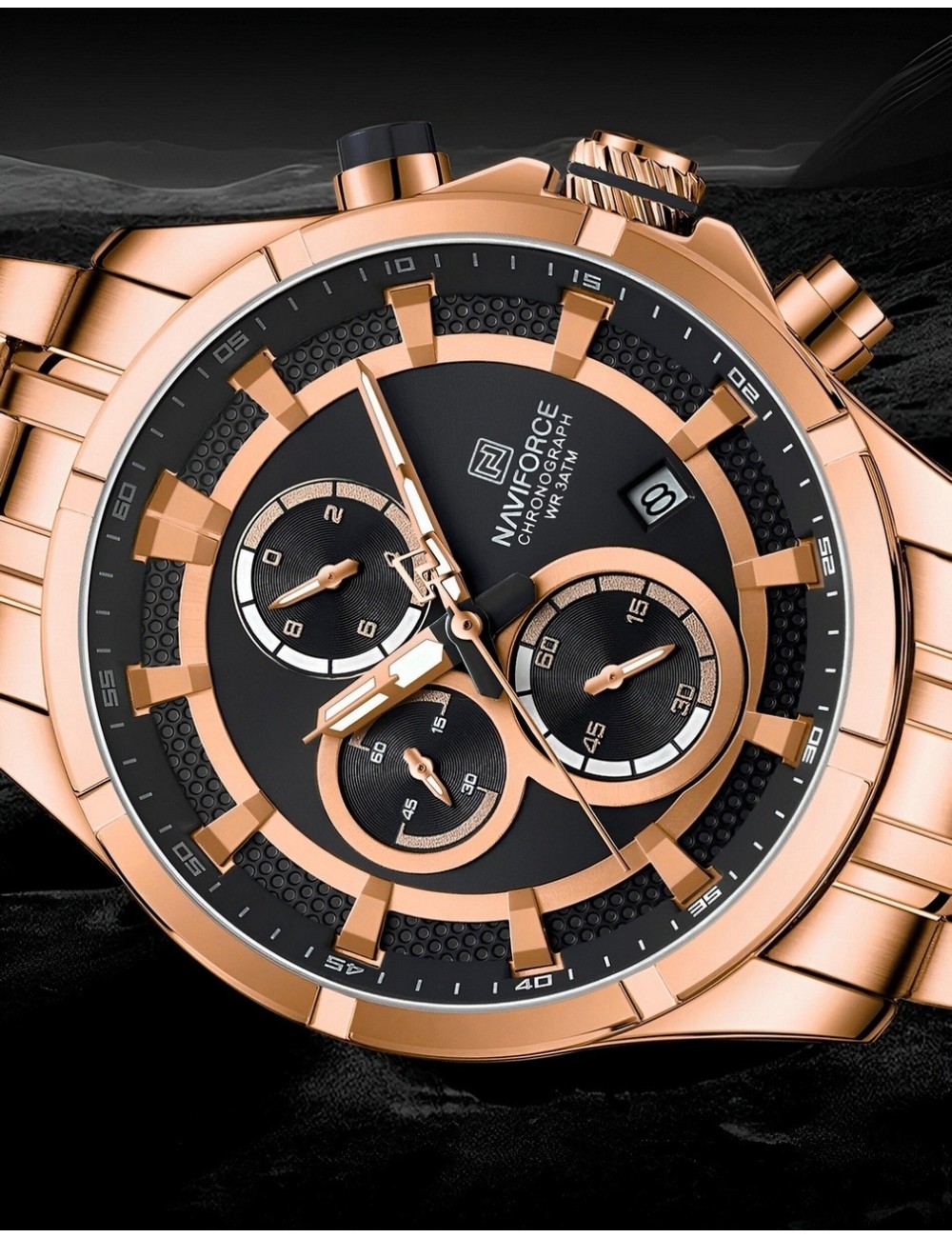 Reloj Naviforce Casual Nf8046 Crono Hombre Acero+ Estuche