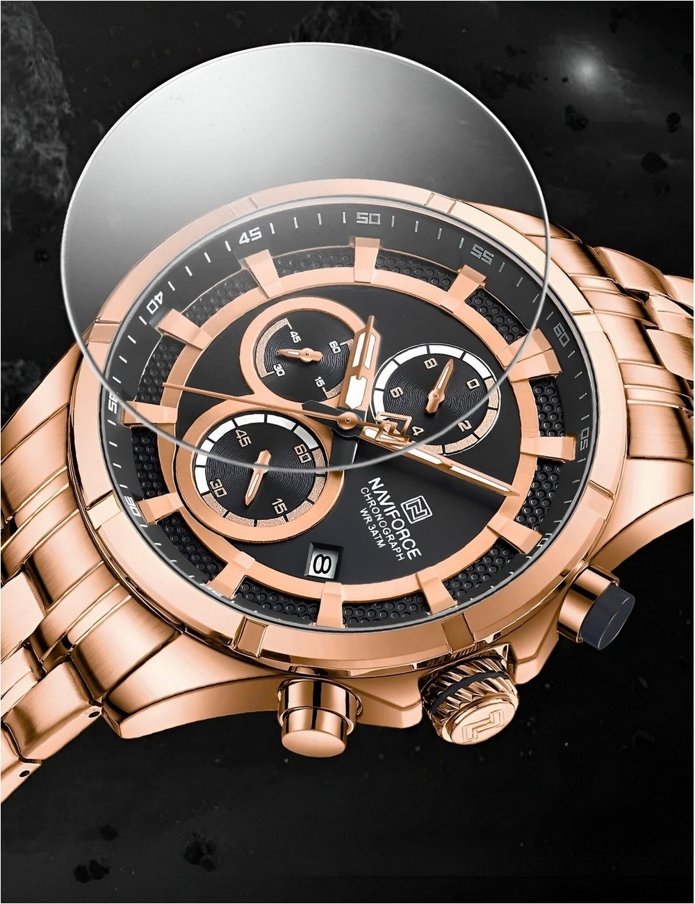 Reloj Naviforce Casual Nf8046 Crono Hombre Acero+ Estuche