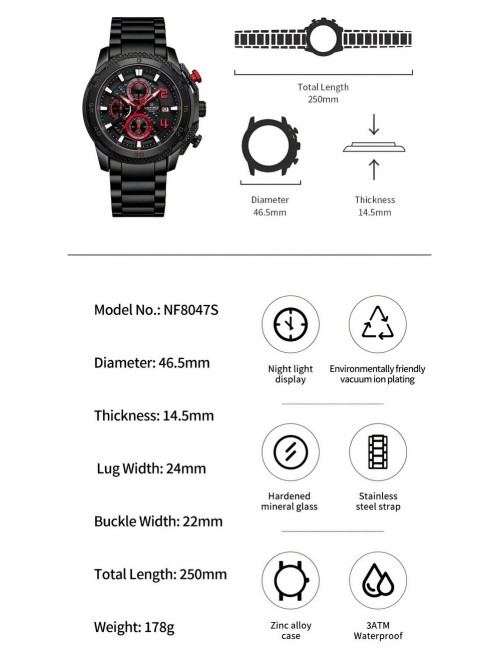 Reloj Naviforce Casual Nf8047s Crono Hombre Acero+ Estuche