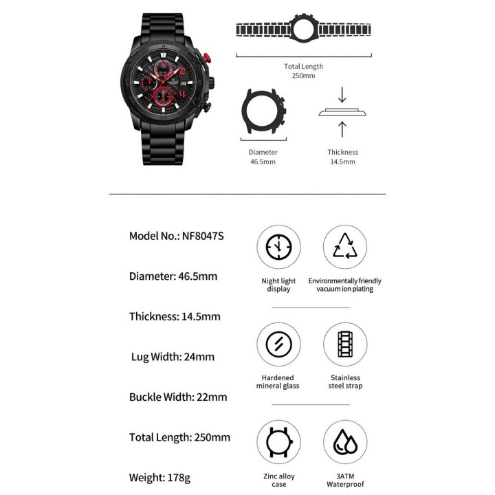 Reloj Naviforce Casual Nf8047s Crono Hombre Acero+ Estuche