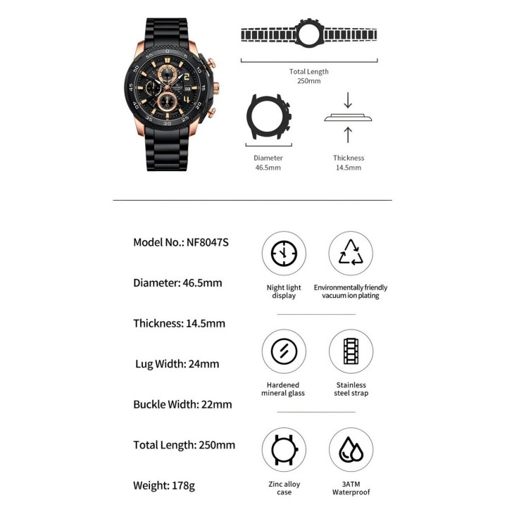 Reloj Naviforce Casual Nf8047s Crono Hombre Acero+ Estuche