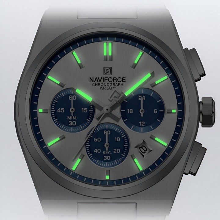 Reloj Naviforce Casual Nf8048g Crono Hombre Acero+ Estuche
