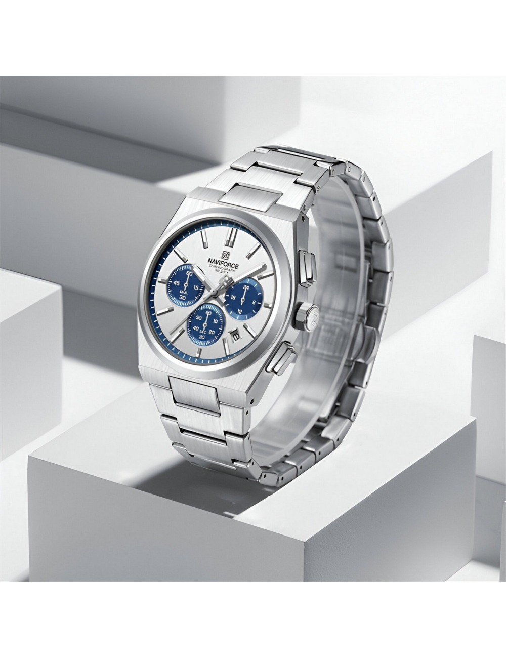 Reloj Naviforce Casual Nf8048g Crono Hombre Acero+ Estuche