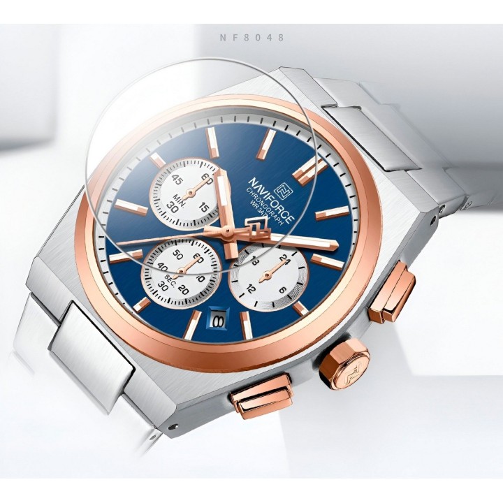 Reloj Naviforce Casual Nf8048g Crono Hombre Acero+ Estuche